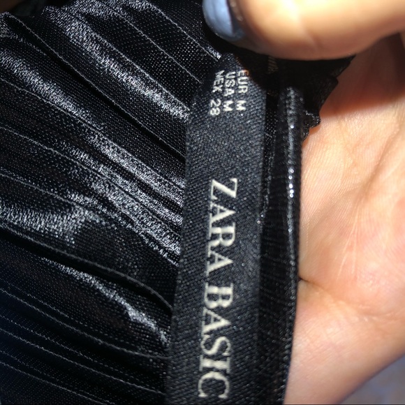 NWT ZARA PLEATED LEATHER BLACK LONG SLEEVE TOP - Picture 8 of 13